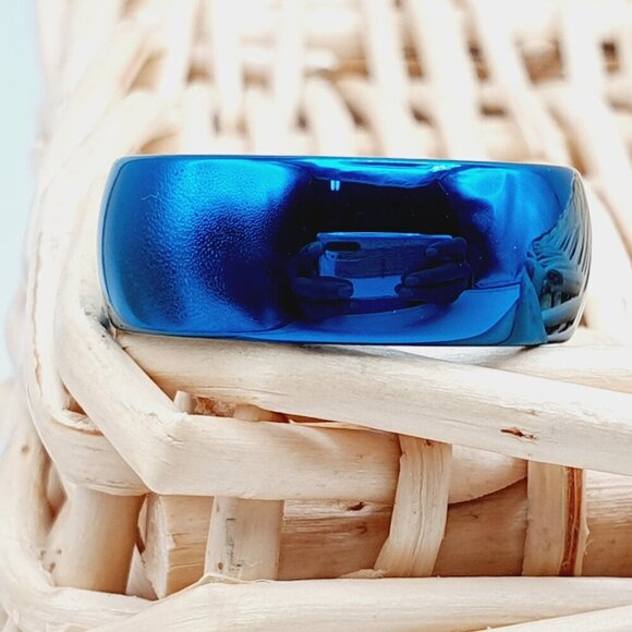 "High Polished Blue Tungsten Wedding Band, GALTUN892 - Picture 2 of 6